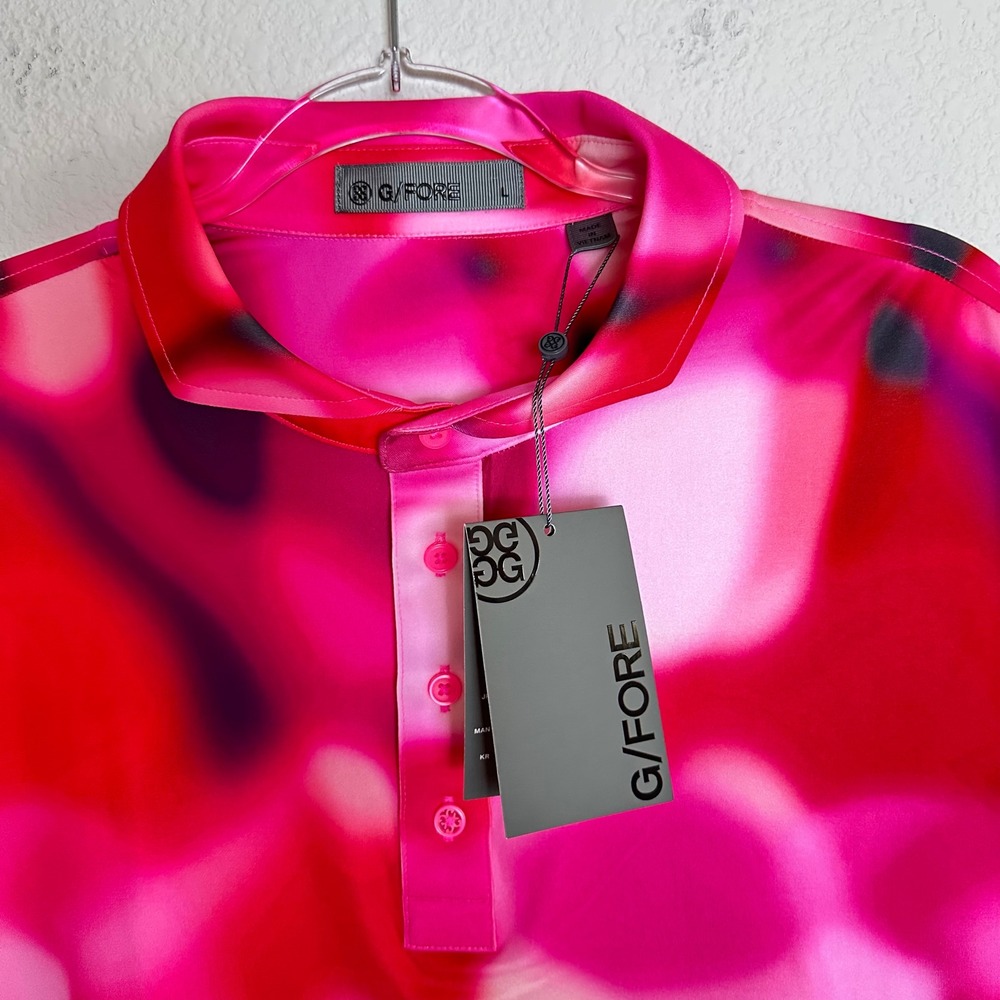 G/FORE Mens Blurred Nature Golf Polo Pink Red Size Large NEW *READ* Performance